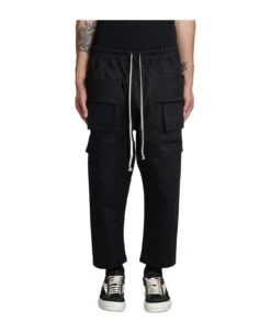 Cargo Crop Drawstrin Pants In Black Cotton