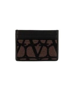 Valentino Garavani Iconographe Toile Card Case With Leather Details