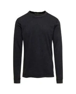 Dolce & Gabbana Black Long Sleeves Crewneck T-shirt In Cotton Man