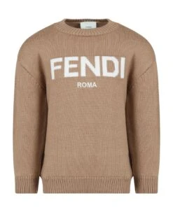 FENDI Camel Sweater With Logo For Kids