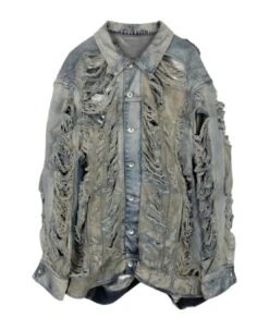 Jumbo Worker Jkt Light Blue Sanded Destroyed Denim Oversize Jacket - Jumbo Worker Jkt