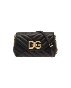 'lop' Small Black Bag With Dg Logo Fastening In Quilted Nappa Leather Woman Dolce & Gabbana