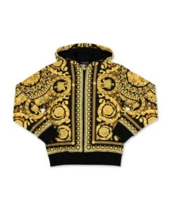 Versace Felpa Stampa Barocca In Cotone Con Cappuccio Bambino