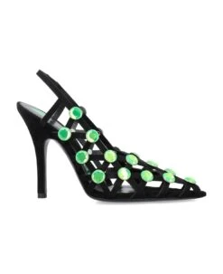 Grid Slingback Black And Fluo Freen Pump