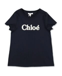 Chloé Chloe T-shirt Blu Navy In Jersey Di Cotone Bambina