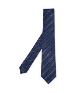 Kiton Regimental Mogador Tie In Blue And Brown