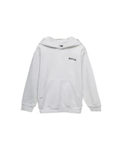 Balenciaga White Hoodie With Contrasting Logo Print In Cotton Boy