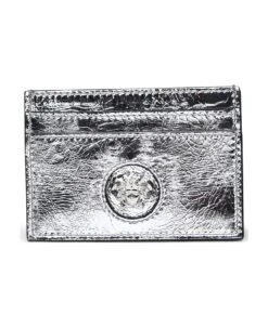 Versace La Medusa Cardholder In Silver Laminated Leather