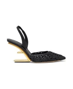 FENDI High Heel Slingback In Black Leather