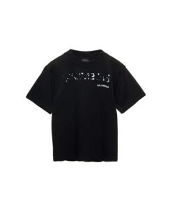 Balenciaga Black Crewneck T-shirt With Front And Rear Logo Print In Cotton Boy