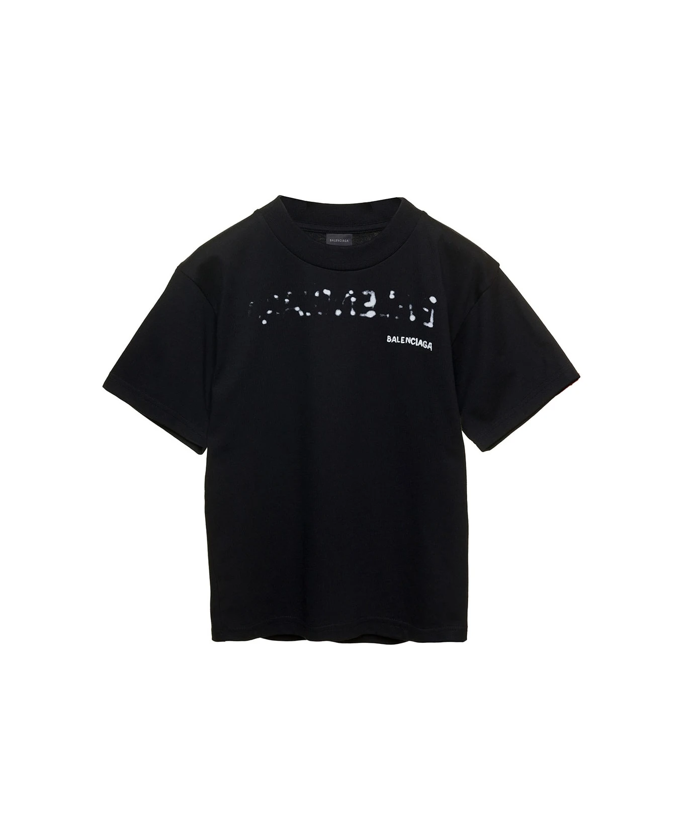 Balenciaga Black Crewneck T-shirt With Front And Rear Logo Print In Cotton Boy 1 Balenciaga Black Crewneck T-shirt With Front And Rear Logo Print In Cotton Boy