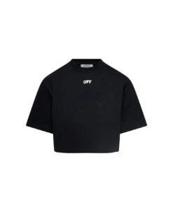 Off-White Off Stamp Rib Crop Tee Black White