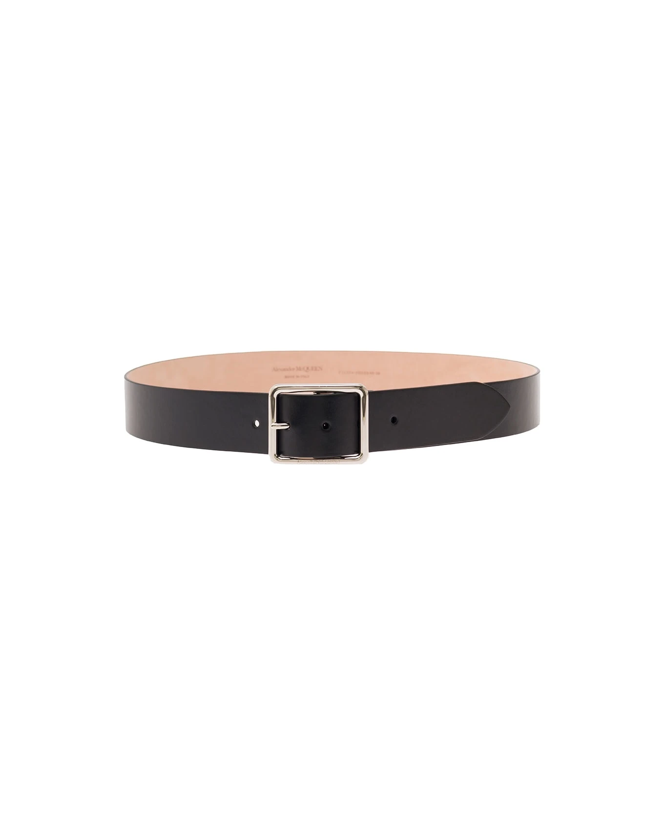 Alexander McQueen Black Belt With Engraved Logo On Buckle In Leather Man 1 Alexander McQueen Black Belt With Engraved Logo On Buckle In Leather Man