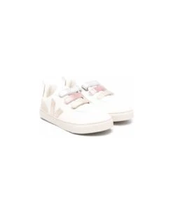 Veja 'v10' White Low Top Sneakers With Logo Patch And Velcro Straps In Leather Woman
