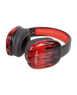 Vision Of Super Black Headphones With Red Flames And White Logo
