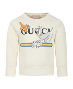 Gucci Ivory Sweatshirt For Kids With Interlocking Gg And Animals