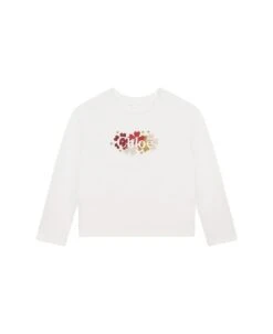 White T-shirt With Floral Embroidery And Chloé Logo