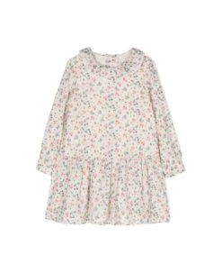 Bonpoint Abito Crema Stampato In Cotone E Lana Bambina