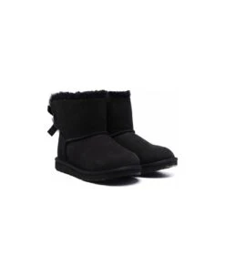Ugg 'mini Bailey Bow' Black Boots With Bow Detail In Leather Girl