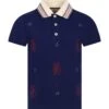 Gucci Blue Polo Shirt For Boy With Gg Cross And Stars