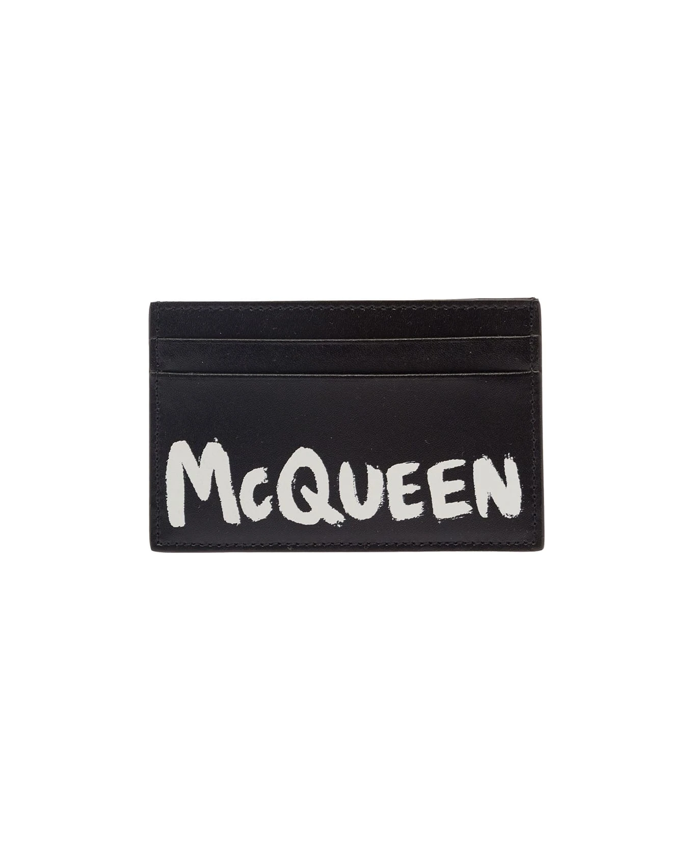 Alexander McQueen Black Card-holder With Graffiti Logo Print In Smooth Leather Man 1 Alexander McQueen Black Card-holder With Graffiti Logo Print In Smooth Leather Man