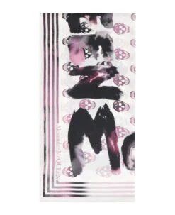 Alexander McQueen Biker Watercolour Graffiti Print Scarf