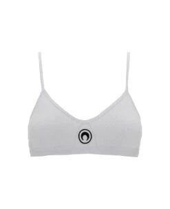 Marine Serre White Bra With Contrasting Logo Detail In Ribbed Cotton Woman