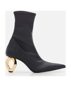 Chain Heel Stretch Ankle Boots
