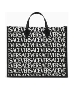 Versace Black Tote Bag With All-over Logo