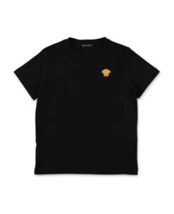 Versace T-shirt Nera In Jersey Di Cotone Bambino