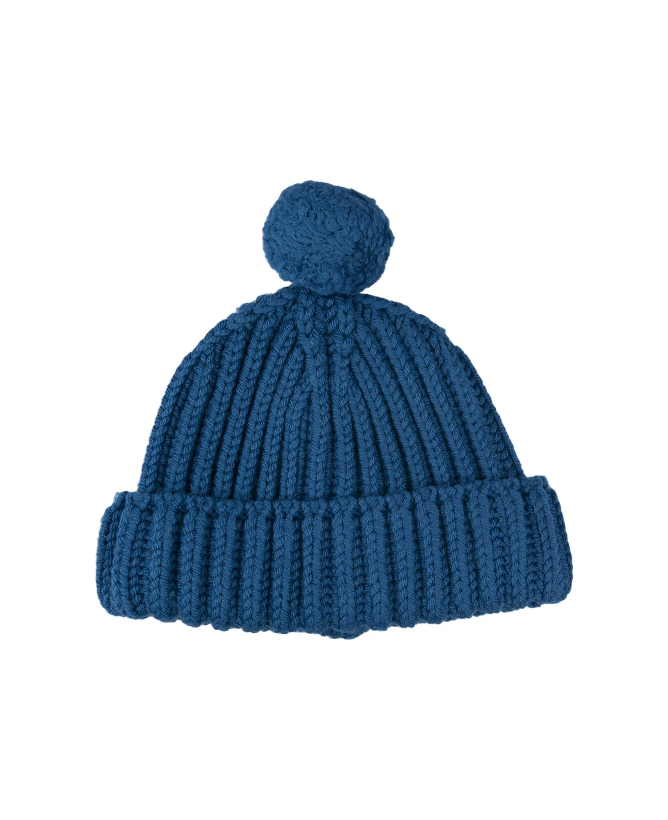 ERMANNO SCERVINO Blue Knitted Beanie With Pompon 1 ERMANNO SCERVINO Blue Knitted Beanie With Pompon