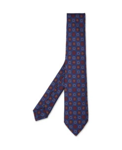 Kiton Royal Blue Silk Tie With Multicolour Pattern