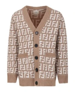 FENDI Beige Cardigan With Ff For Kids