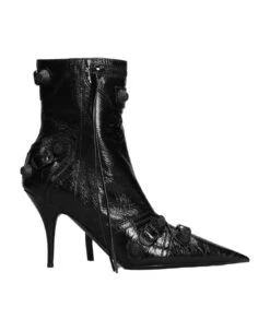 Balenciaga Cagole Bootie High Heels Ankle Boots In Black Leather