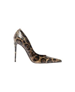 Dolce & Gabbana 'lollo' Brown Pumps With All-over Leo Print And Dg Patch In Glossy Skin Woman