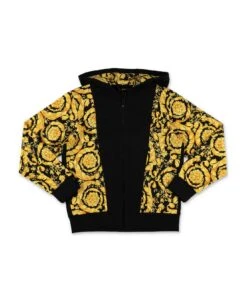Versace Felpa Nera Con Pannelli A Contrasto In Cotone Con Cappuccio Bambino