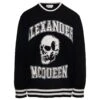 Alexander McQueen Black And White Crewneck Sweater With Skull Motif In Wool And Cashmere Man