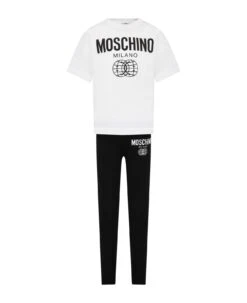 MOSCHINO White Suit For Girl With Logo And Smiley