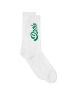 Drole De Monsieur White Ribbed Socks With Green-colored Logo In Cotton Man