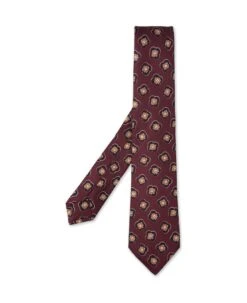 Kiton Red Tie With Multicolored Pattern