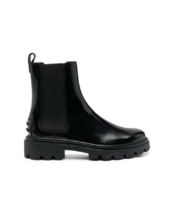 Tod's Black 'beatles' Bootie With Stretch Inserts And Rubber Detail In Leather Woman