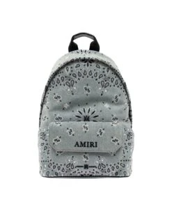Amiri Light Blue Backpack With Bandana Embroidered Motif And Logo In Cotton Denim Man