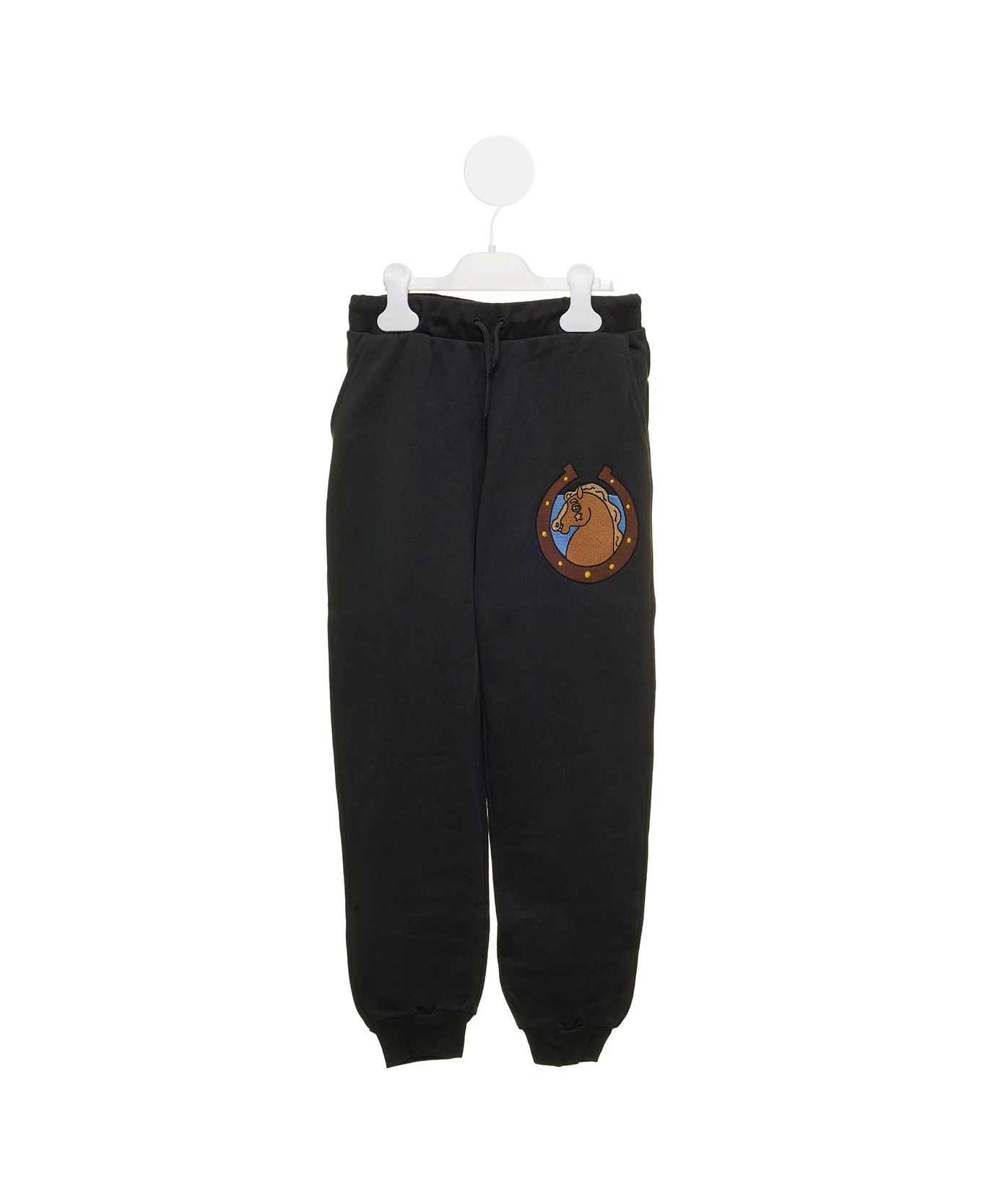 Mini Rodini Black Sports Suit In Organic Cotton With Logo Print On The Leg 1 Mini Rodini Black Sports Suit In Organic Cotton With Logo Print On The Leg