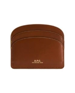 Demi Lune Brown Leather Card Holder With Logo A.p.c. Woman