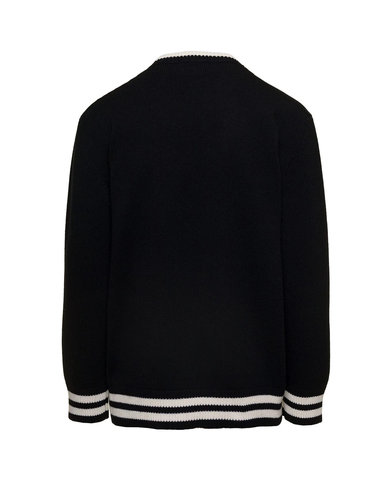 Alexander McQueen Black And White Crewneck Sweater With Skull Motif In Wool And Cashmere Man 2 Alexander McQueen Black And White Crewneck Sweater With Skull Motif In Wool And Cashmere Man - Image 2