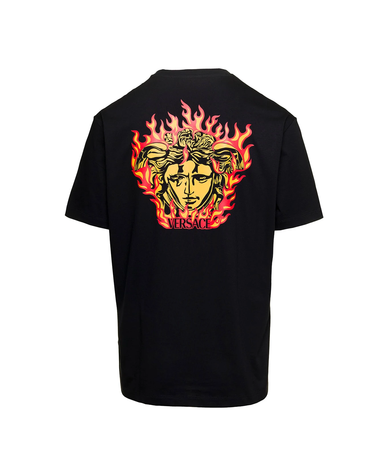 Versace 'medusa Flame' Black Crewneck T-shirt With Logo Print In Cotton Man 2 Versace 'medusa Flame' Black Crewneck T-shirt With Logo Print In Cotton Man - Image 2