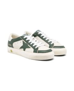 Golden Goose Ivory White And Forest Green Sneakers