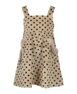 Beige Dress For Girl With Polka Dots
