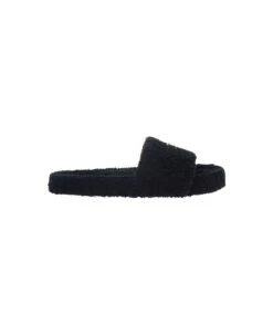 Dolce & Gabbana Black Slide Sandal With Logo Plaque In Terrycloth Man