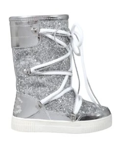 Chiara Ferragni Silver Boots For Girl With Logo